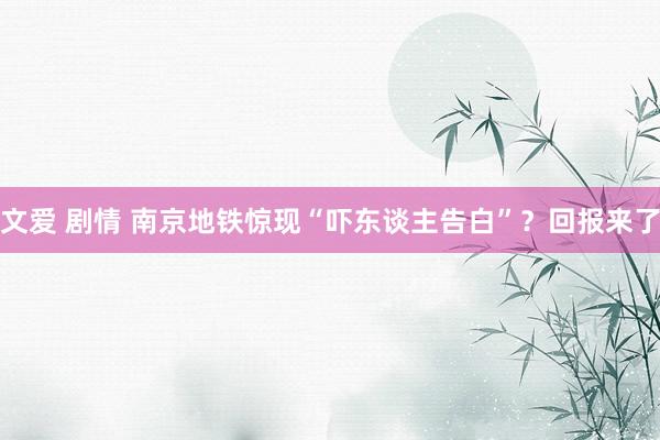 文爱 剧情 南京地铁惊现“吓东谈主告白”？回报来了